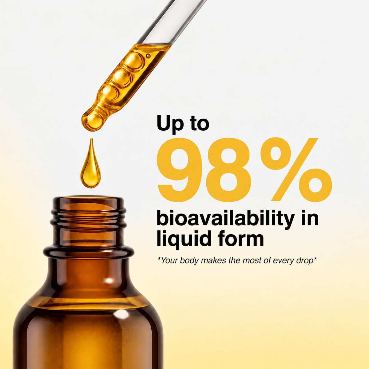 Up to 98% bioavailability in liquid form